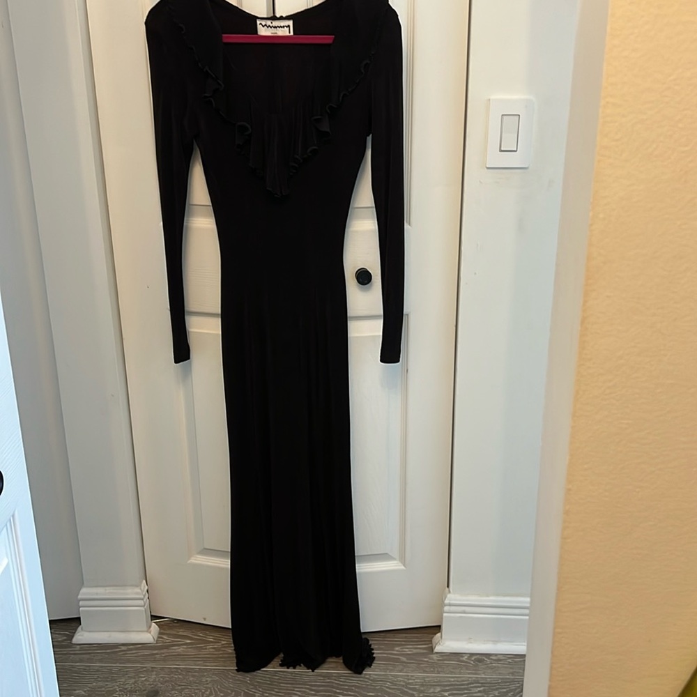 Long black dress with ruffles long sleeves Halloween witch